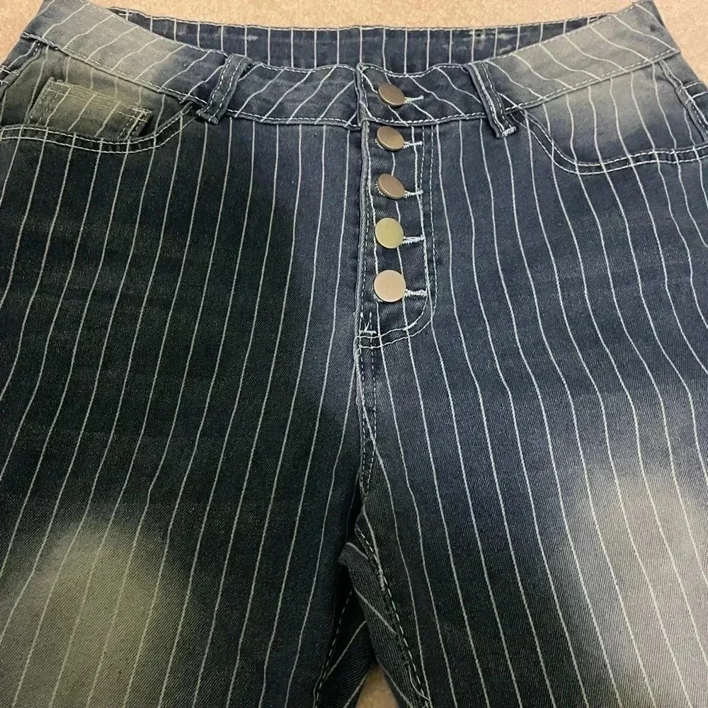 Super flare stretch high rise striped jeans-large NWOT